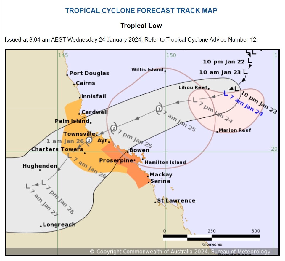 Tropical cyclone Kirrily forecast map BOM